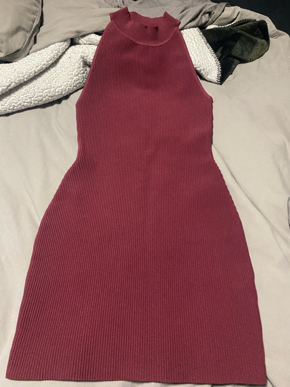 Babaton Sleeveless Ribbed High-Neck Mini Dress - Burgundy